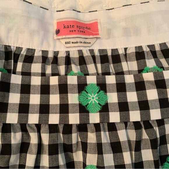 Kate Spade Blossom Gingham Cotton Top Square Neck Black White Green Size XXS - Picture 9 of 10